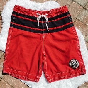 Hollister Red Swim Trunks Navy Blue Stripes Size M